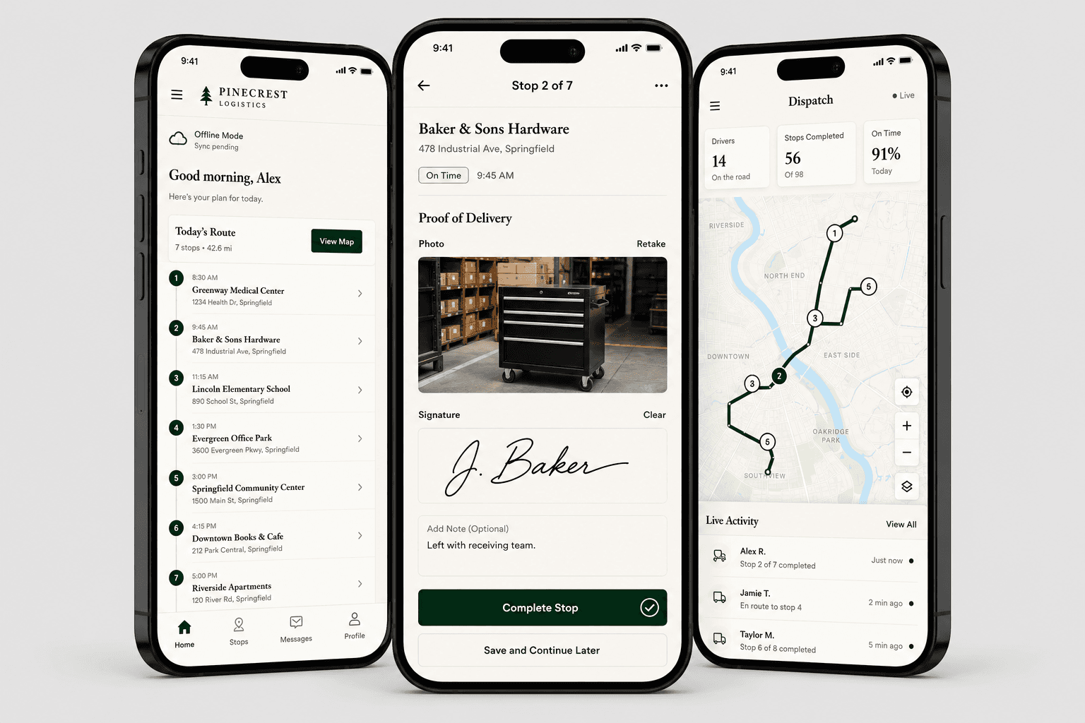 Field Logistics Mobile App interface